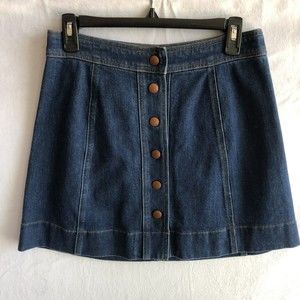 Madewell Blue Denim Mini Skirt Snap Up Front, Stitching, Size 4